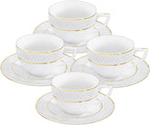 Wilmax Teetassen & Untertassen mit Goldlinien, 240 ml, 4er Set, WL-880102404/AB4